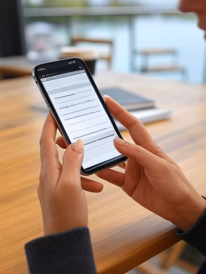 Profilfotó szerkesztés mobilon kávézóban
