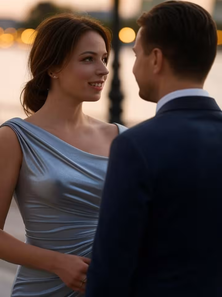 Elegáns pár sétál a balatonfüredi Tagore sétányon aranyórában