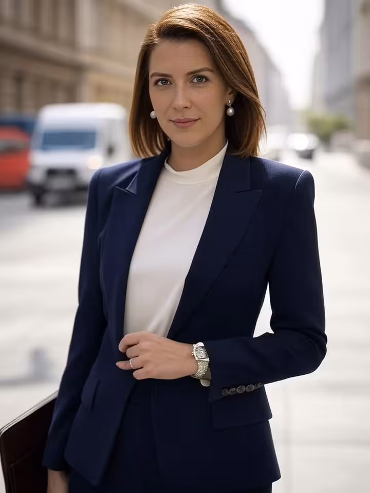 Magabiztos harmincon túli nő az Andrássy úton Budapesten